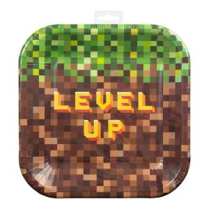 Papperstallrikar Minecraft, level up, 8-pack