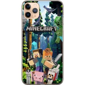 Apple iPhone 11 Pro Max Genomskinligt Skal Minecraft mobilskal med skog och figurer i pixelstil