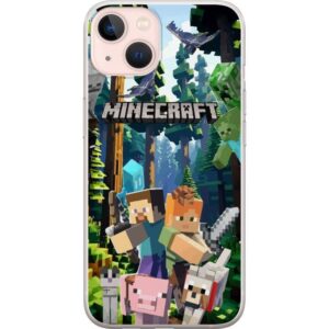 Apple iPhone 13 mini Genomskinligt Skal Minecraft mobilskal med skog och figurer i pixelstil