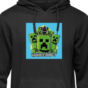 Barn Hoodie Minecraft Creeper armé i tecknad stil - grön Creeper illustration med klassiskt Minecraft tema för fans av spelet Svart 12-13 År