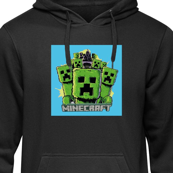 Barn Hoodie Minecraft Creeper armé i tecknad stil - grön Creeper illustration med klassiskt Minecraft tema för fans av spelet Svart 12-13 År