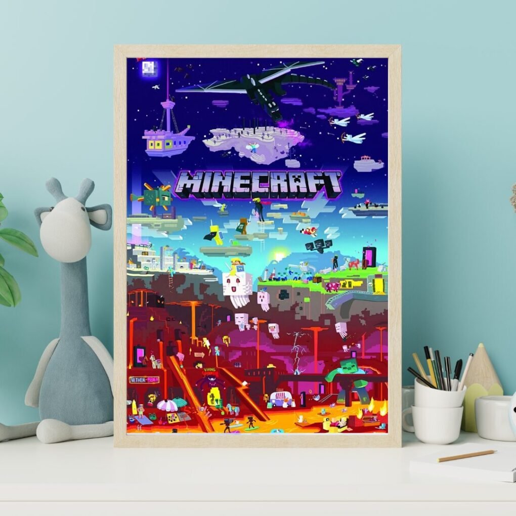 Blå Minecraft Affisch 30x40 cm - Gaming Poster | Minecraft Väggkonst | Gamer Dekoration
