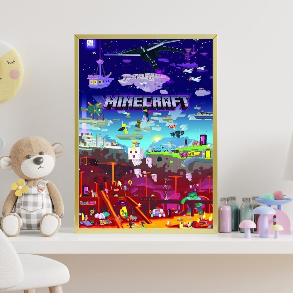 Blå Minecraft Affisch 40x50 cm - Gaming Poster | Minecraft Väggkonst | Gamer Dekoration