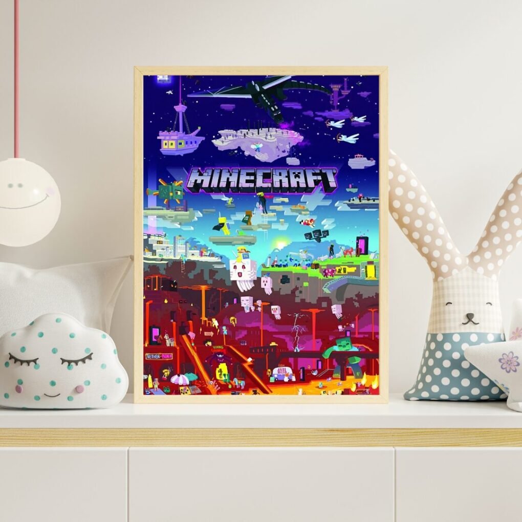 Blå Minecraft Affisch 50x70 cm - Gaming Poster | Minecraft Väggkonst | Gamer Dekoration