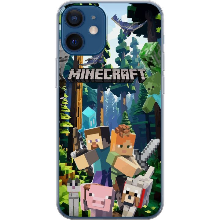 Kompatibelt Mobilskal till Apple iPhone 12 Minecraft mobilskal med skog och figurer i pixelstil