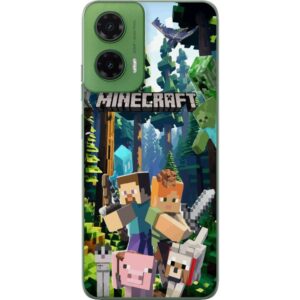Kompatibelt Mobilskal till Motorola Moto G35 Minecraft mobilskal med skog och figurer i pixelstil