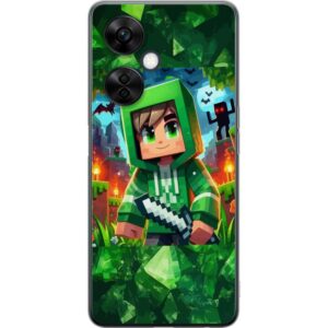 Kompatibelt Mobilskal till OnePlus Nord CE 3 Lite Minecraft spelare pojke grön hoodie - tecknad Minecraft pojke med svärd, pixlar och äventyrstema