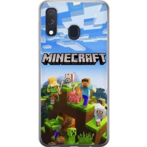 Kompatibelt Mobilskal till Samsung Galaxy A40 Minecraft pixelvärld Creeper gaming design