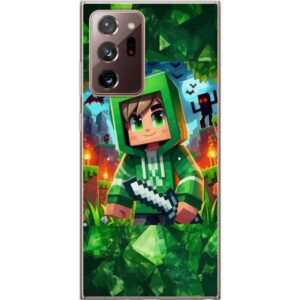 Kompatibelt Mobilskal till Samsung Galaxy Note20 Ultra Minecraft spelare pojke grön hoodie - tecknad Minecraft pojke med svärd, pixlar och äventyrste