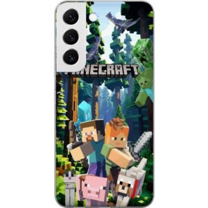 Kompatibelt Mobilskal till Samsung Galaxy S22+ 5G Minecraft mobilskal med skog och figurer i pixelstil