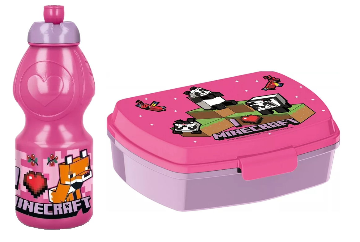 Lunch box and water bottle Minecraft PINK