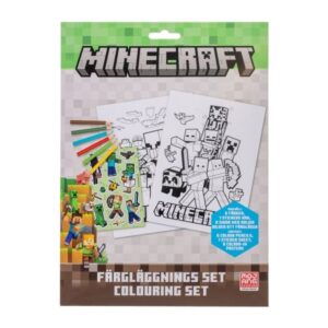 MINECRAFT, Färgläggningsset med 6 färgpennor, klistermärke