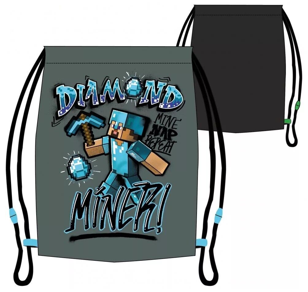 MINECRAFT Gymnastikpåse Gympapåse Gymbag Träning 36x32 GRÅ
