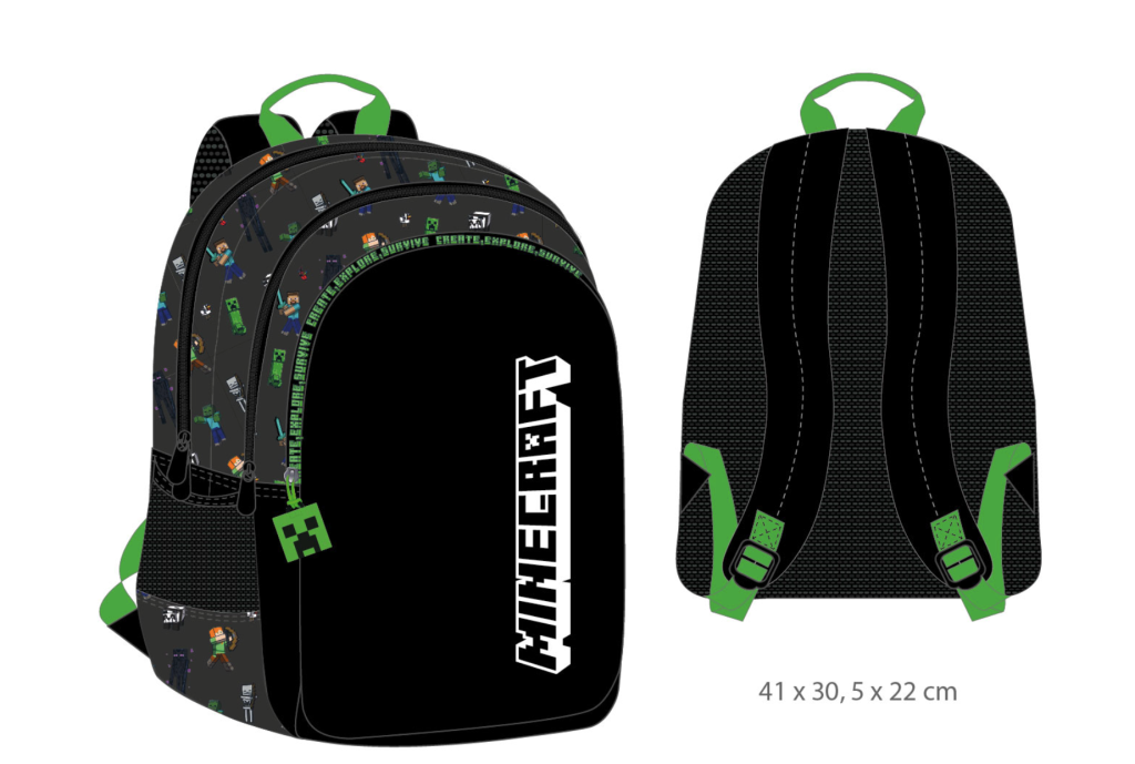 Minecraft - 3 Compartments Backpack '41X30X22Cm'