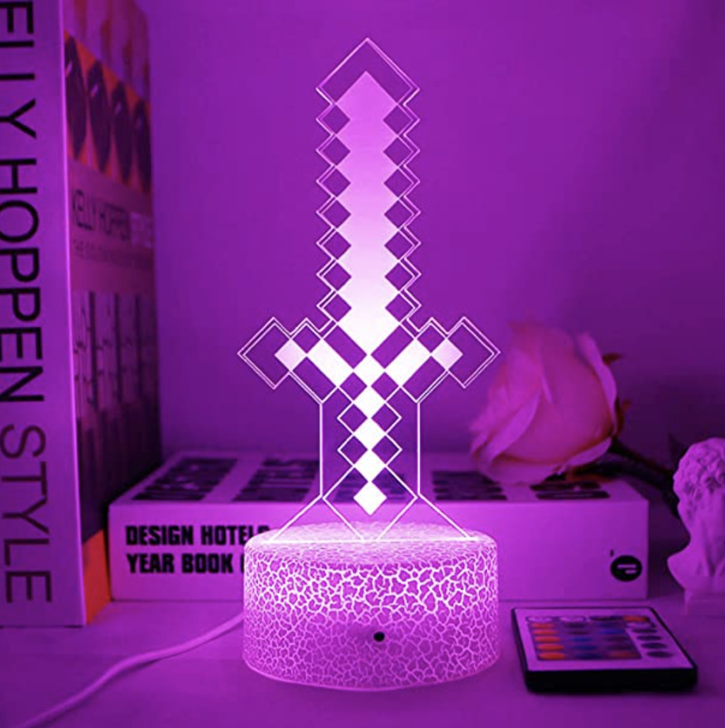 Minecraft 3D nattlampa med fjärrkontroll