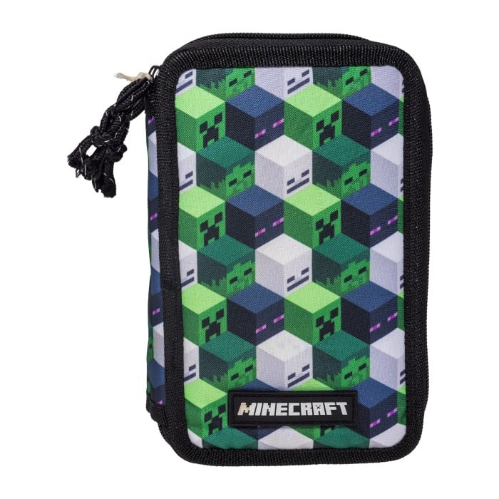 Minecraft Dubbelt Pennfodral (Grön/Svart)
