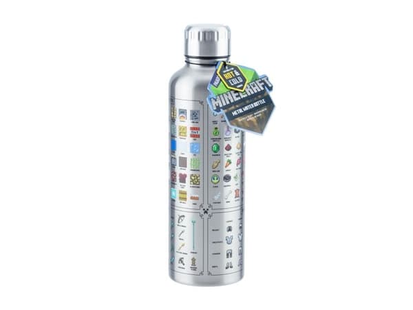Paladone Minecraft Metal Water Bottle, 500 ml, Daglig användning, Rostfritt stål, Rostfritt stål, Skruvlock, Rostfritt stål