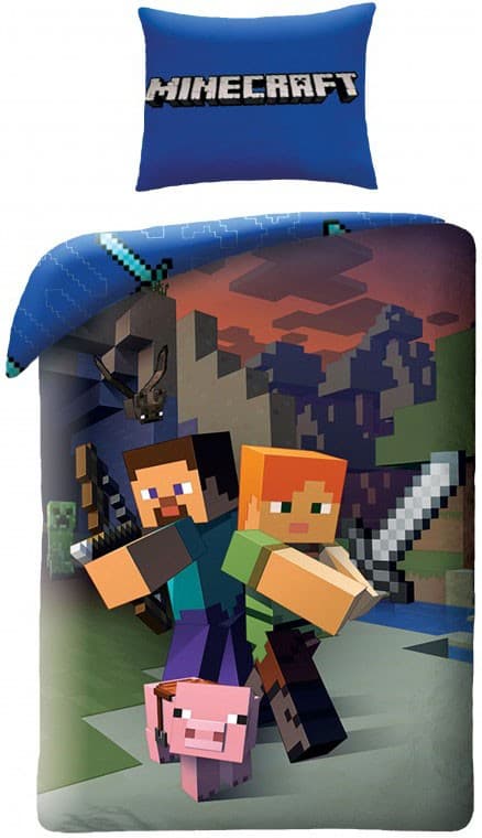 Påslakanset för barn - Minecraft Steve och Alex bäddset 140×200 cm, 70×90 cm