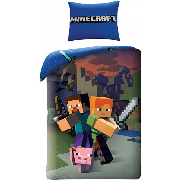 Påslakanset för barn - Minecraft Steve och Alex bäddset 140×200 cm, 70×90 cm