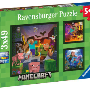 Ravensburger Minecraft Pussel 3x49 bitar - Minecraft - Leksaksaffären