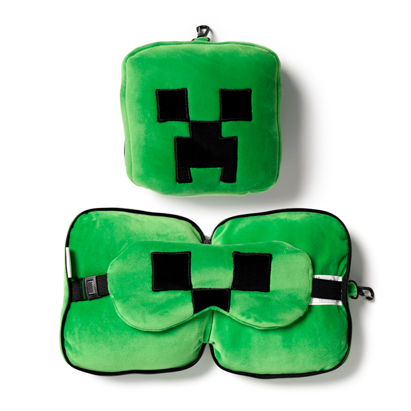 Relaxeazzz Minecraft Creeper Formad Plysch Resekudde & Ögonmask