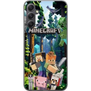 Samsung Galaxy A05s Genomskinligt Skal Minecraft mobilskal med skog och figurer i pixelstil