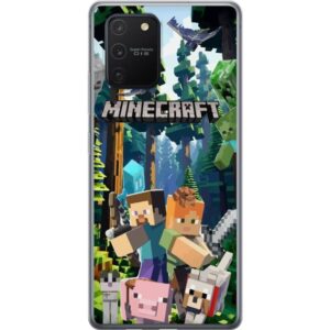 Samsung Galaxy S10 Lite Genomskinligt Skal Minecraft mobilskal med skog och figurer i pixelstil