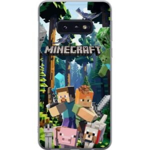 Samsung Galaxy S10e Genomskinligt Skal Minecraft mobilskal med skog och figurer i pixelstil